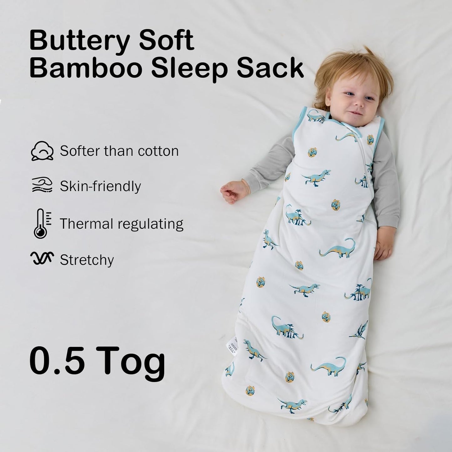 BubblePanda Rayon Made from Bamboo Sleep Sack 6-12 Months 0.5 Tog Soft Lightweight Toddler Sleep Sack for Babies 2-Way Zipper Wearable Blanket Baby 6 Months