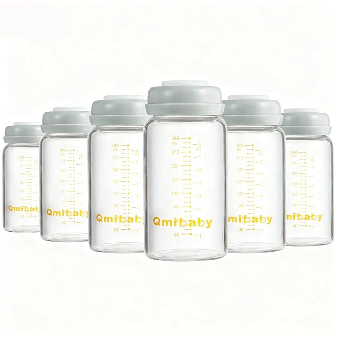 Breast Milk Storage Bottles 240ml 8oz BPA-Free Leak-Proof Baby Bottle for Breastmilk Storage Wide Neck Bottles with Screw Ring Sealing Disk Breastfeeding (Grey, 240ml-6Packs)