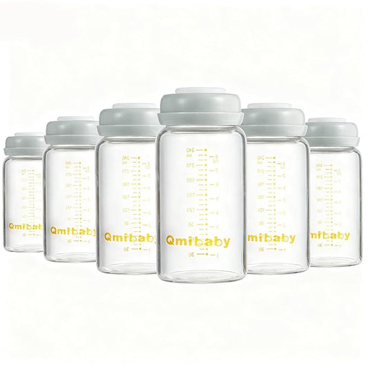 Breast Milk Storage Bottles 240ml 8oz BPA-Free Leak-Proof Baby Bottle for Breastmilk Storage Wide Neck Bottles with Screw Ring Sealing Disk Breastfeeding (Grey, 240ml-6Packs)