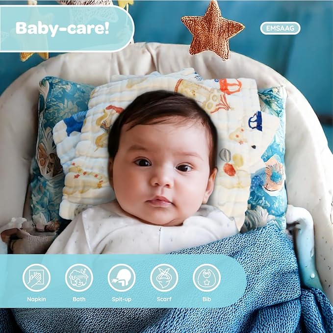 Muslin Baby Washcloths Baby Wipes Newborn Pack of 7-Car Patten, Absorbent Baby Bath and Face Towels for Newborn,100% Cotton,Burp Cloths,Feeding Towels for Babies and Infants,Reusable-10x10