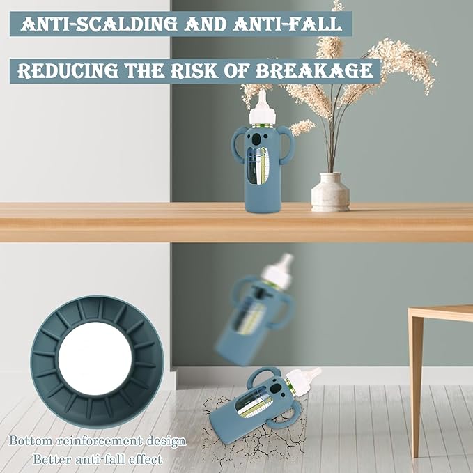 HUAKENER 3 Pack Silicone Sleeves with Handles for Dr Brown's Glass Baby Bottles 8 oz, Anti Breakage Baby Bottle Holder, Compatible with Dr. Brown's Natural Narrow Glass Baby Bottles