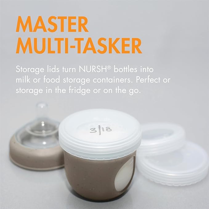 Boon Nursh Baby Bottle Gift Set - Baby Feeding Essentials for New Moms - Includes 4 Oz and 8 Oz Baby Bottles, Storage Lids, Fast Flow Nipples, Storage Buns, Straw Lid, and Mod Baby Bottle Brush Set