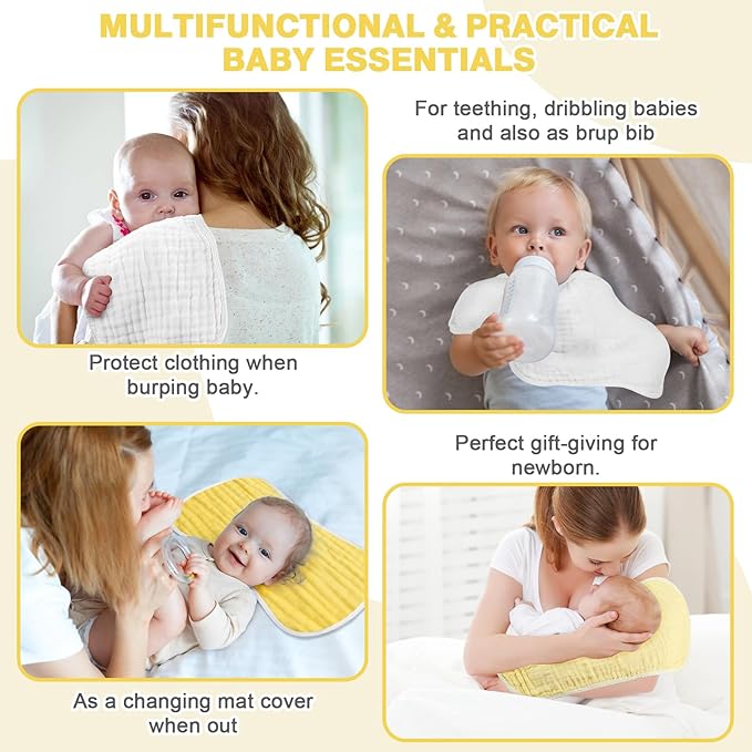 MUKIN Baby Muslin Burp Cloth Set of 6, Ultra Soft Absorbent Thick Cotton Burping Cloths for Unisex Newborn Babies, 20'' by 10'' Neutral Milk Spit Up Rags Boys Girls - Baby Must Haves(Gradient Yellow)