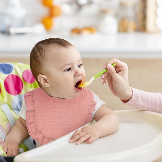 Seematn 10 Pcs Baby Muslin Bibs Drool Bibs Bandana Ruffle Soft Cotton for Newborn Baby Infants Girl Teething Toddlers Boy(Pink, White)