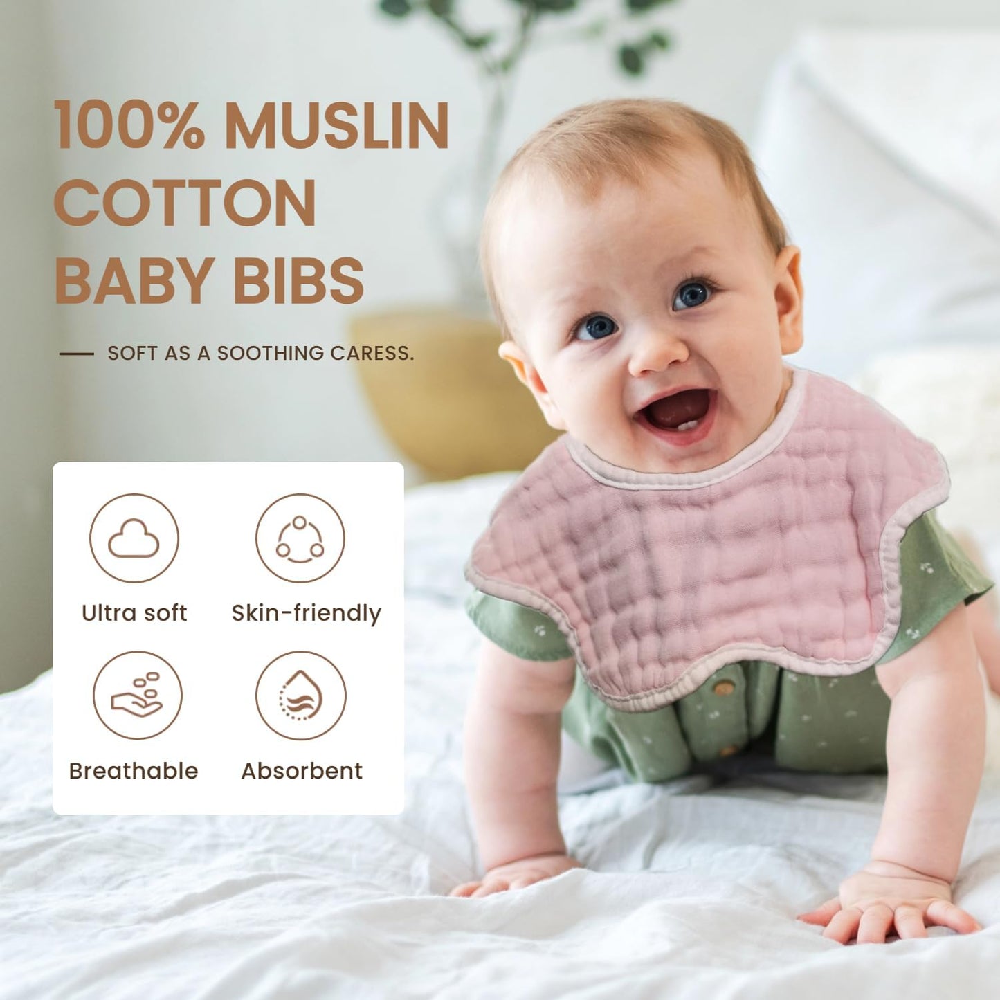 MUKIN Baby Drooling Towel, Snap Bibs, Muslin Bibs, 6 Pack, Adjustable, Soft Cotton