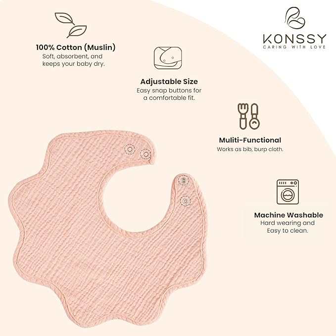 Konssy Muslin Baby Bibs 100% Cotton Absorbent Bandana Drool Bibs for Teething and Drooling, 6-Pack for Baby Boys & Girls