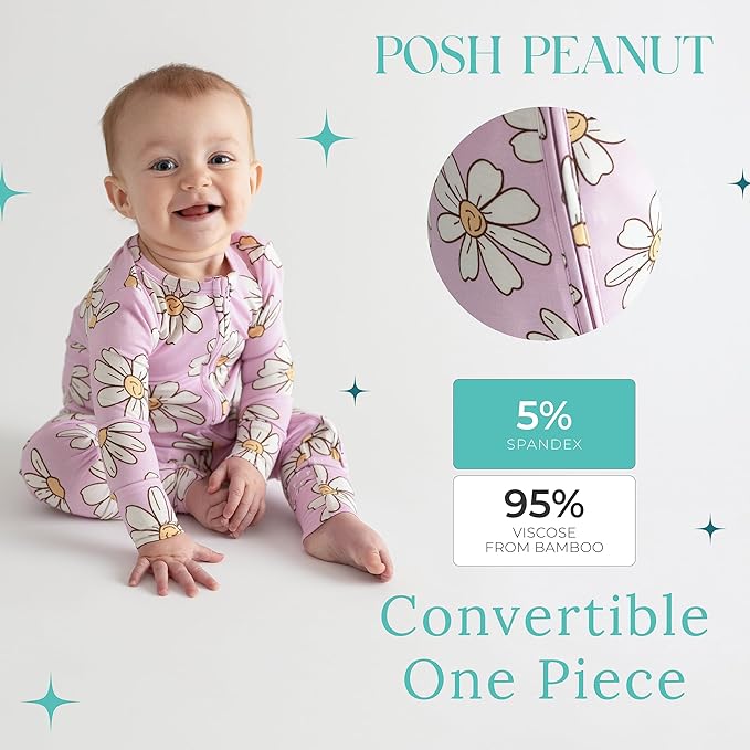 Posh Peanut Convertible Baby Sleepers - Girls Footless Baby Pajamas with 2 Way Zipper for Easy Diaper Changes