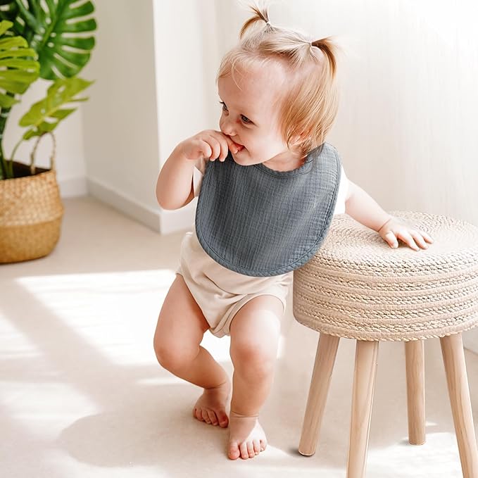 8-Pack Baby Muslin Bibs, Soft Cotton Drool Bibs for Boys Girls, Adjustable and Absorbent Newborn Bib Set for Feeding and Drooling