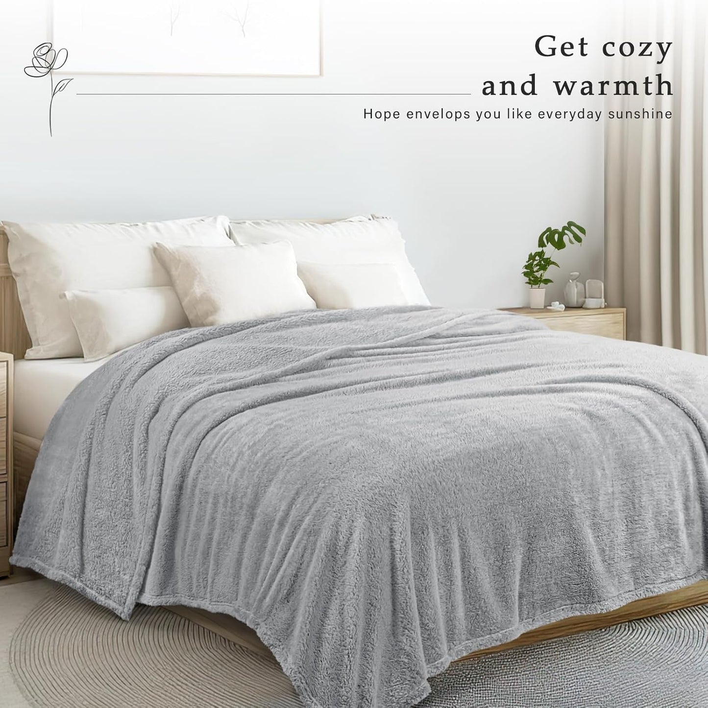 Exclusivo Mezcla Twin Size Flannel Fleece Blanket, Super Soft Velvet Plush Bed Blanket, Fuzzy Cozy and Warm for All Seasons, 60x80 Inches, Light Grey