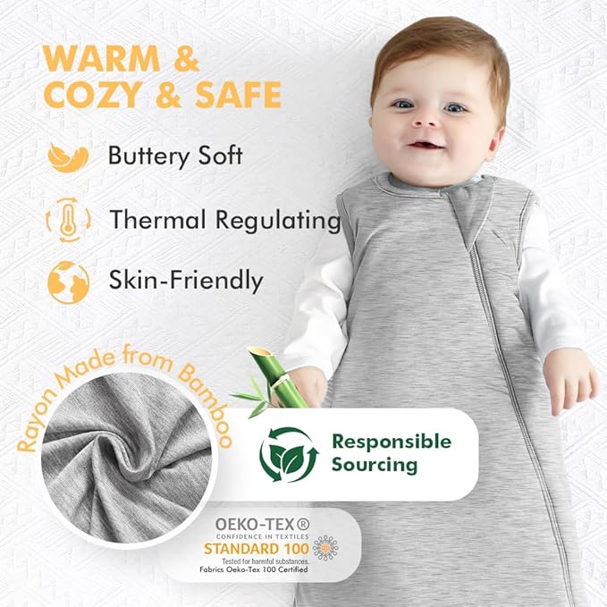 HAPIU Rayon Made from Bamboo Winter Baby Sleep Sack 2.5 TOG, 2-Way Zipper YKK, Warm Quilted Wearable Blanket