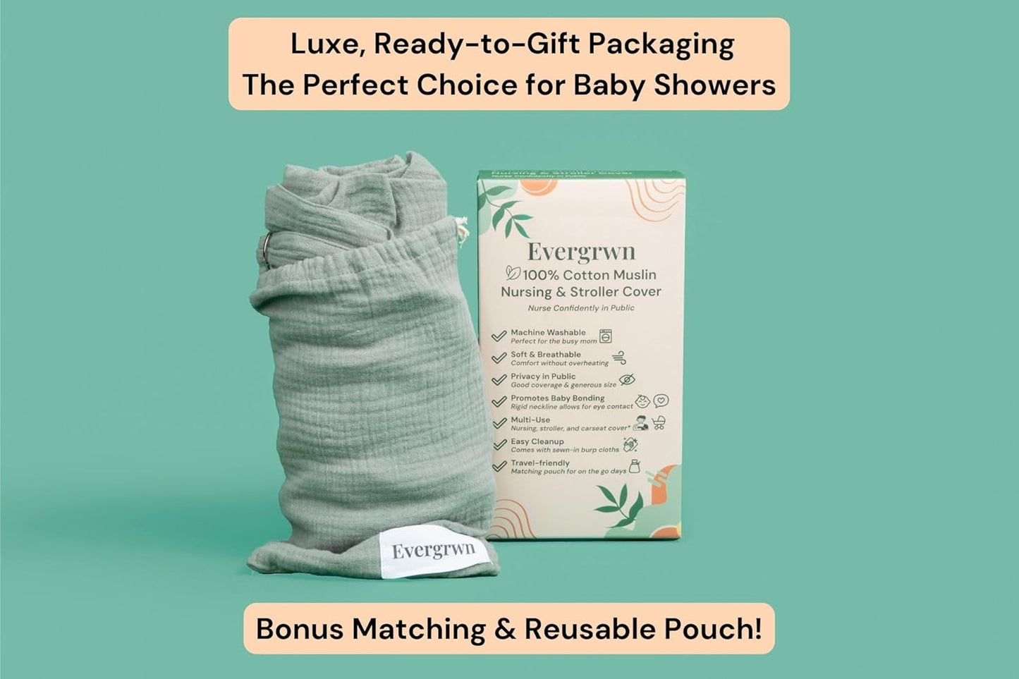 Superior Design Evergrwn Multi-use Privacy Nursing Cover Up for Breastfeeding, 100% Cotton Breathable Nursing Cover with Arch Neckline, Muslin Breastfeeding Cover, Baby Essentials (Rainbow Beige)