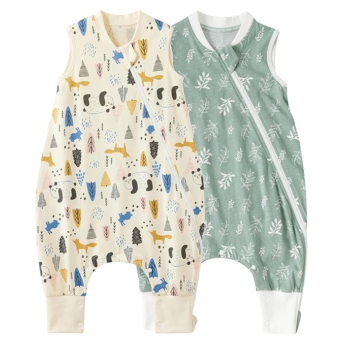 Duomiaomiao 2 Pack 0.5 TOG Toddler Sleep Sack 24-36 Months 100% Cotton Lightweight Baby Sleep Sack with Feet, Breathable Comfy Toddler Wearable Blanket