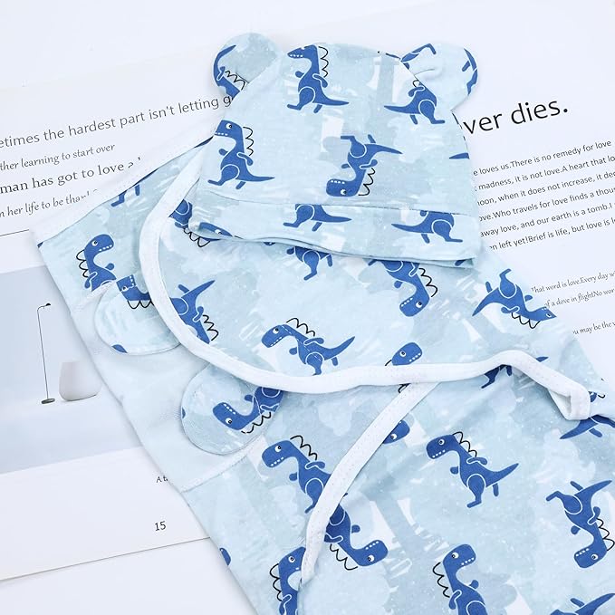 Cinaci 2 Pack Adjustable Soft Cotton Blend Newborn Baby Receiving Swaddle Blankets Sleep Sacks with Nursery Hats Caps Beanies Bonnets for Baby Girls Boys Newborns Infants