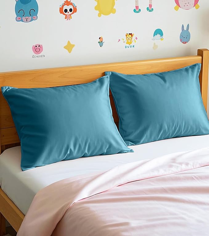 Deep Dream Toddler Pillowcases for 13x18 Pillow 2 Pack, 100% Cotton Travel Pillow Case Cover, 600 Thread Count Cotton Pillow Covers, Soft & Breathable Small Pillow Cases Envelope Closure, Dark Teal