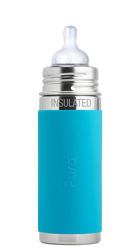 Pura Kiki 7oz Stainless Steel Insulated Infant Bottle – Includes Silicone Medium-Flow Nipple & Sleeve – Anti-Colic, Plastic-Free, MadeSafe Certified