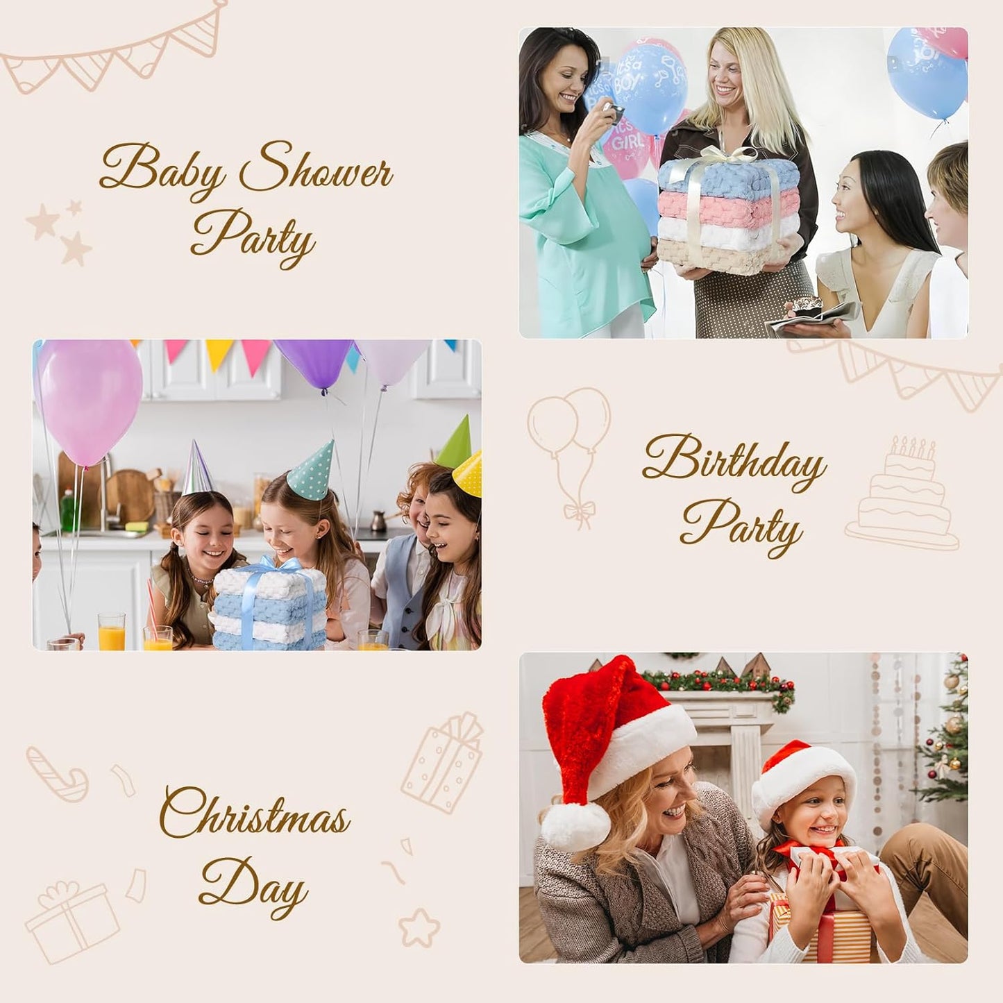 HOMRITAR 4 Pcs Baby Blanket for Unisex 3D Flannel Fleece Fluffy Blankets for Baby Soft Plush Breathable Bed Blanket for All Season Toddler Infant or Newborn 30 x 40 Inch (2 Pcs Blue, 2 Pcs Cream)