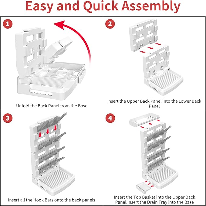 Baby Bottle Drying Rack for 12 Bottles, Space Saving Countertop Vertical Standing Bottle Dryer Rack for Baby Accessories & Pump Parts (Large White&Grey)
