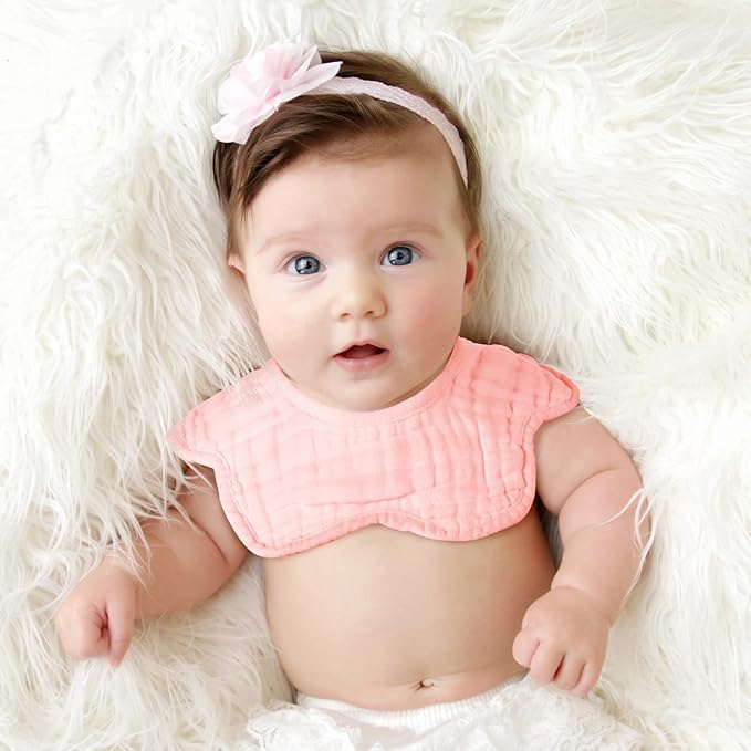 Geyoga 10 Pcs Baby Bibs 360° Rotate Baby Bandana Muslin Drool Bibs Petal Bibs Burp Gauze Cloths Absorbent Bib