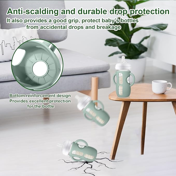 Juome Silicone Sleeves with Handles for Avent Natural Glass Baby Bottle - 3 Pack Anti Breakage Baby Bottles Holder, Compatible with Philips Avent Anti Colic Baby Bottles 8 oz