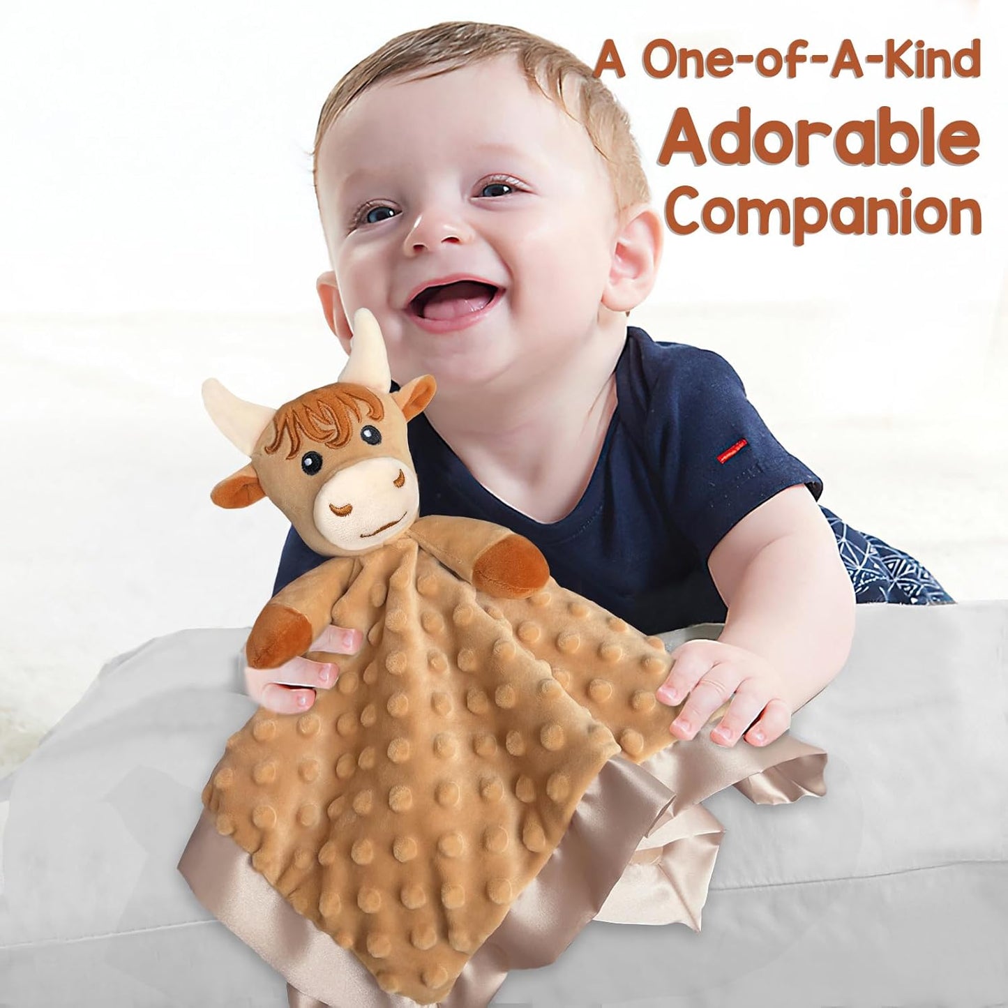 Loveys for Babies, Soft Baby Security Blanket Lovies for Babies, Stuffed Animals Blankie for Newborn Infant with Baby Snuggle Toy, Baby Boys Gifts Highland Cow Security Blanket 16 Inch