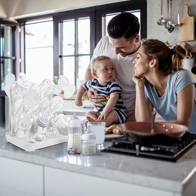 Termichy Baby Bottle Drying Rack: Large Vertical Bottle Dryer Rack Holder - Space Saving Standing Drying Rack for Baby Bottles and Pump Part Cleaning (White)