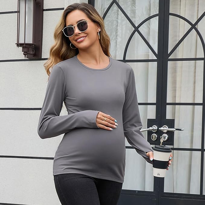 GINKANA Maternity Workout Tops Long Sleeve Pregnancy Yoga Shirts for Pregnant Women Thumb Holes Mama Clothes