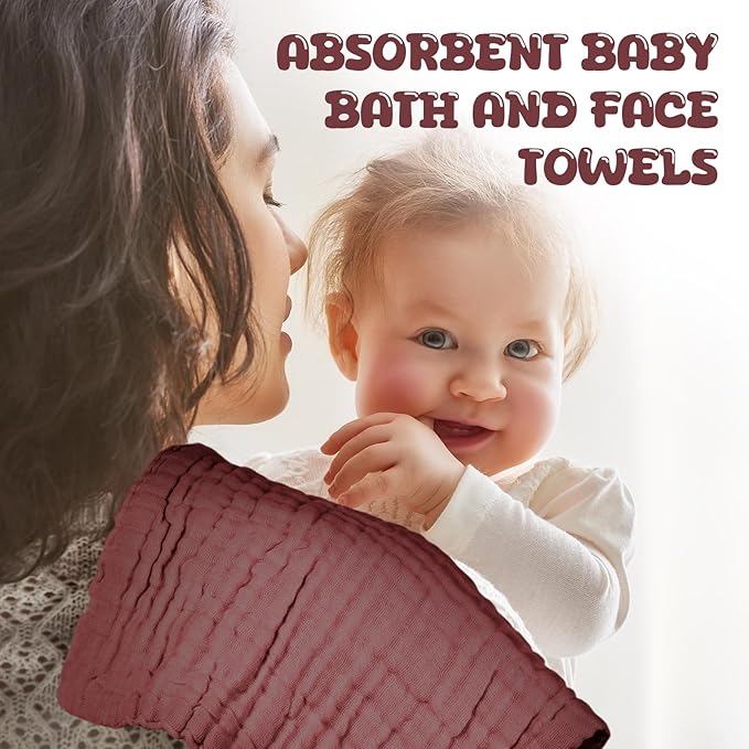 Breling 20 Pcs Baby Muslin Washcloth 12 x 12 Inch 100% Cotton Soft and Absorbent Muslin Washcloth Burp Cloth Wipe Newborn Face Towel for Baby Boy Girl Sensitive Skin(Pink, Bean Paste, Dark Pink)