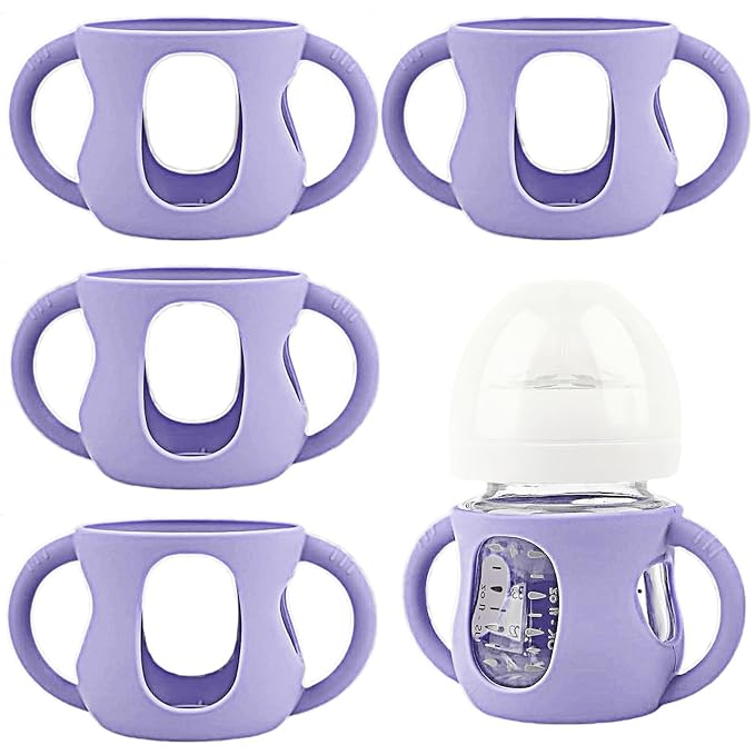 4 Pack Silicone Sleeves for Avent Natural Glass Baby Bottles, Silicone and Easy-Grip Handles for Drop Protection, Compatible with Philips Avent 4/8 OZ Glass Bottle (Light Purple, 4 OZ)