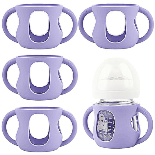 4 Pack Silicone Sleeves for Avent Natural Glass Baby Bottles, Silicone and Easy-Grip Handles for Drop Protection, Compatible with Philips Avent 4/8 OZ Glass Bottle (Light Purple, 4 OZ)