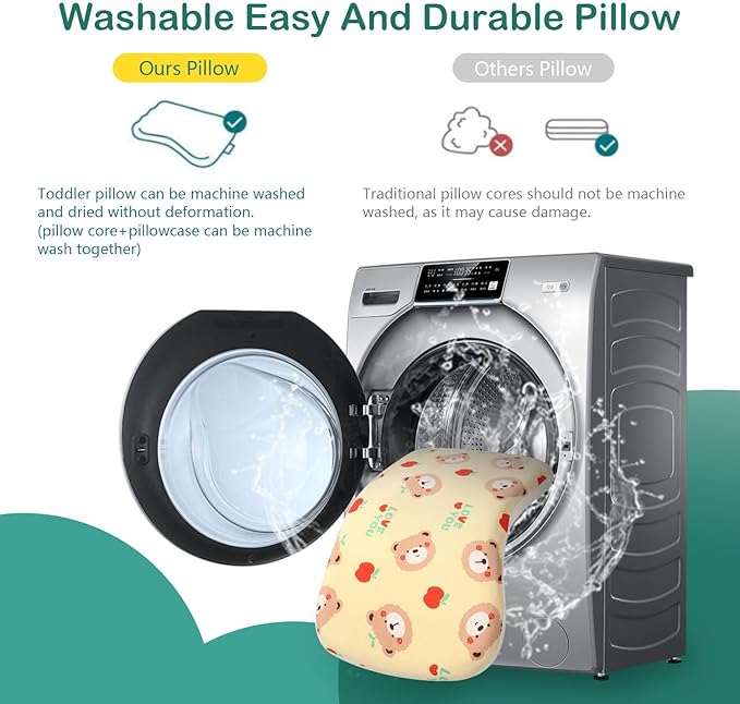 Soft Toddler Pillow for Sleeping (14.5'' x 8.4'') with Removable Cover – Ideal for Travel & Nursery, Cuddly Bear Design – Perfect for Ages 1-2 Years