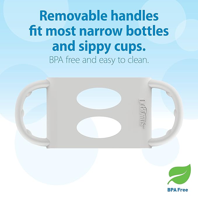Dr. Brown's Milestones Wide-Neck Sippy Spout Bottle with 100% Silicone Handles, Easy-Grip Handles with Soft Sippy Spout, 9oz/270mL, Light-Blue & Gray, 2-Pack, 6m+
