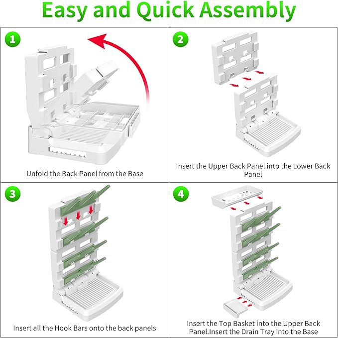 Baby Bottle Drying Rack for 12 Bottles, Space Saving Countertop Vertical Standing Bottle Dryer Rack for Baby Accessories & Pump Parts （Large White&Green）