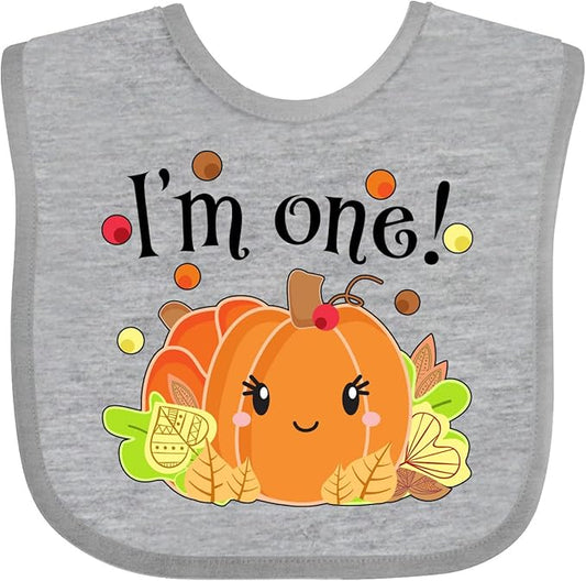 inktastic I'm One- Pumpkin Birthday Autumn Baby Bib