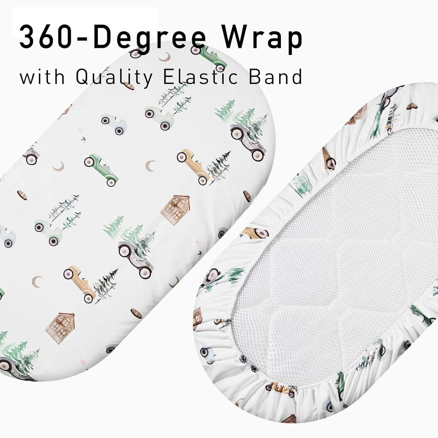 Gllquen Baby Bassinet Sheets 4 Pack, Breathable Cozy Fitted Mattress Sheet, Elastic Travel Crib Fashionable Pattern, Standard Cradle Safe Sheets for Baby Boys Girls 32"x16" (Car)