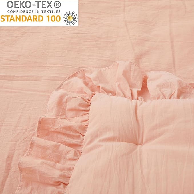 Brandream Gender Neutral Boho Bohemian Baby Girl Nursery Crib Bedding Set 3 Pieces Solid Blush Farmhouse Chic Ruffle Unisex Cozy 100% Washed Cotton