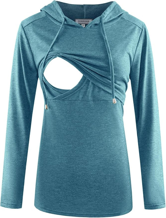 GINKANA Women's Nursing Hoodie Sweatshirt Long Sleeves Breastfeeding Maternity Tops Casual Clothes