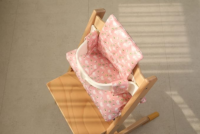 Waterproof & Compatible Stokke Tripp Trapp Cushion Set - Easy to Clean Stokke Tripp Trapp Newborn Set - 100% Cotton Stokke High Chair Cushion Set (Pink Bunny / 49.5 Counts)