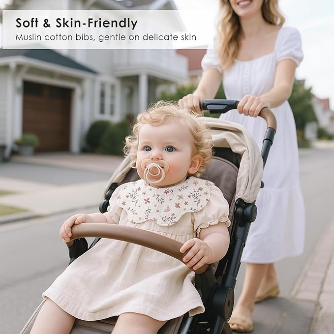 Muslin Baby Bibs, 6 Pack 100% Cotton Absorbent 360 ° Rotate Flower-Shaped Bandana Drool Bibs for Baby Girls & Boys