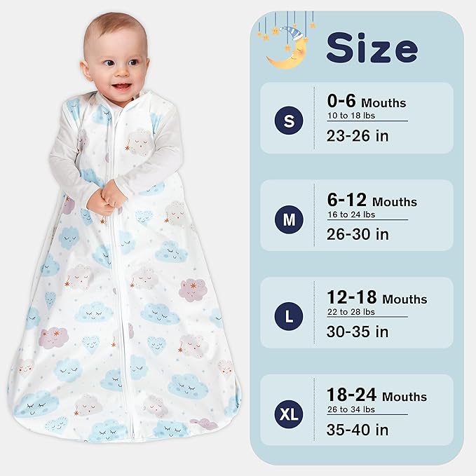 Newborn Sleep Sack Baby Swaddle,0-12 Months,3-Way Adjustable Wearable Blanket,Swaddling Sleeping Bag (Leaf&Clouds, 6-12 Months)