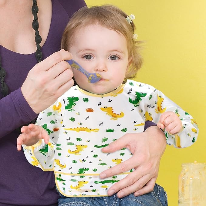 Accmor 5 Pack Long Sleeve Bibs, Baby Smock Waterproof Sleeved Bib Smock for Baby Toddler 6-36 Months