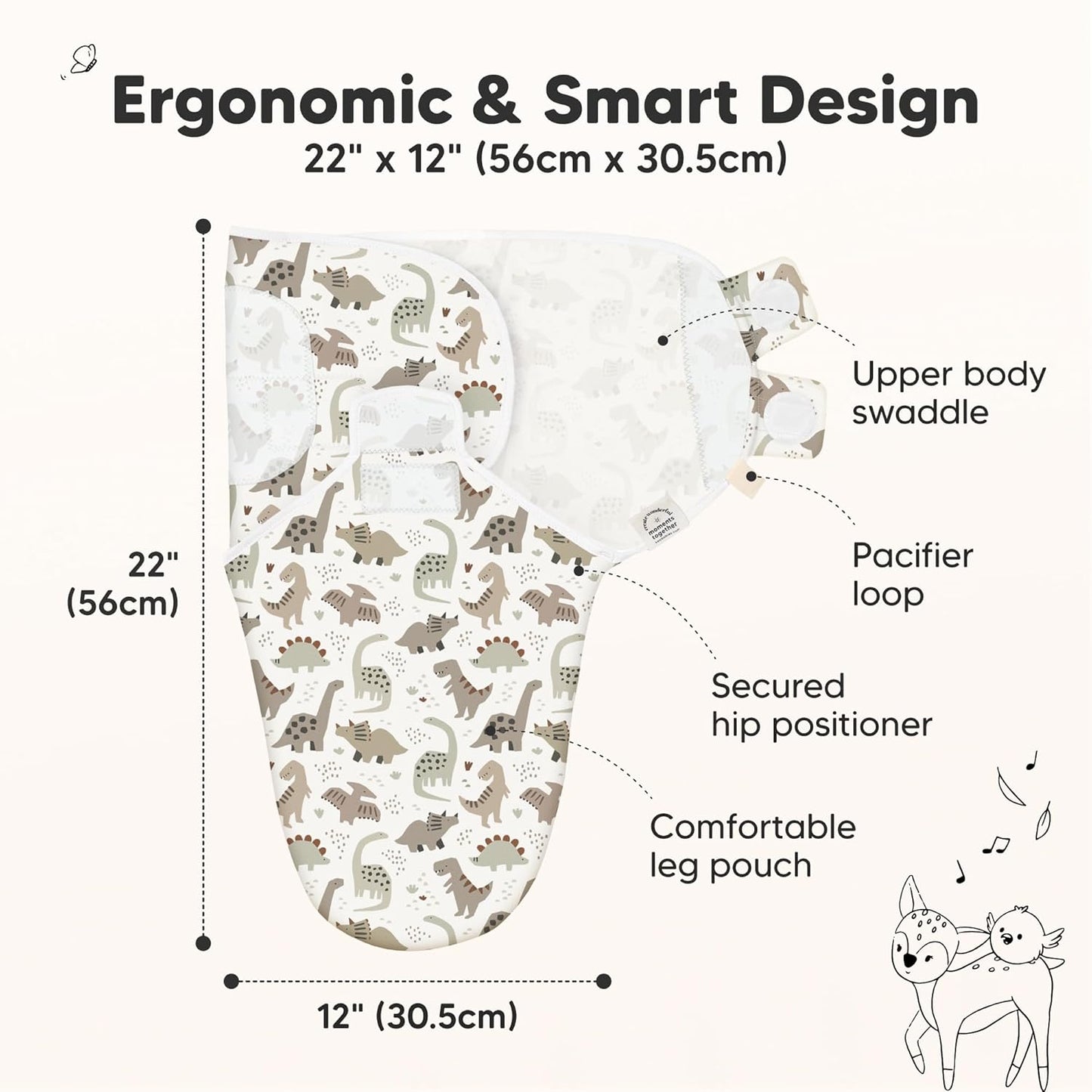 3-Pack Organic Baby Swaddle Sleep Sacks - Swaddles for Newborns, Infant 0-3 Months, Baby Girls, Boys, Soft & Snug Newborn Sleep Sack, Nursery Swaddling Blankets (Dino Ridge)