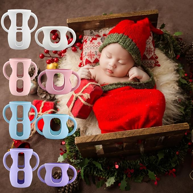 4 Pack Silicone Sleeves for Avent Natural Glass Baby Bottles, Silicone and Easy-Grip Handles for Drop Protection, Compatible with Philips Avent 4/8 OZ Glass Bottle (Light Blue, 8 OZ)