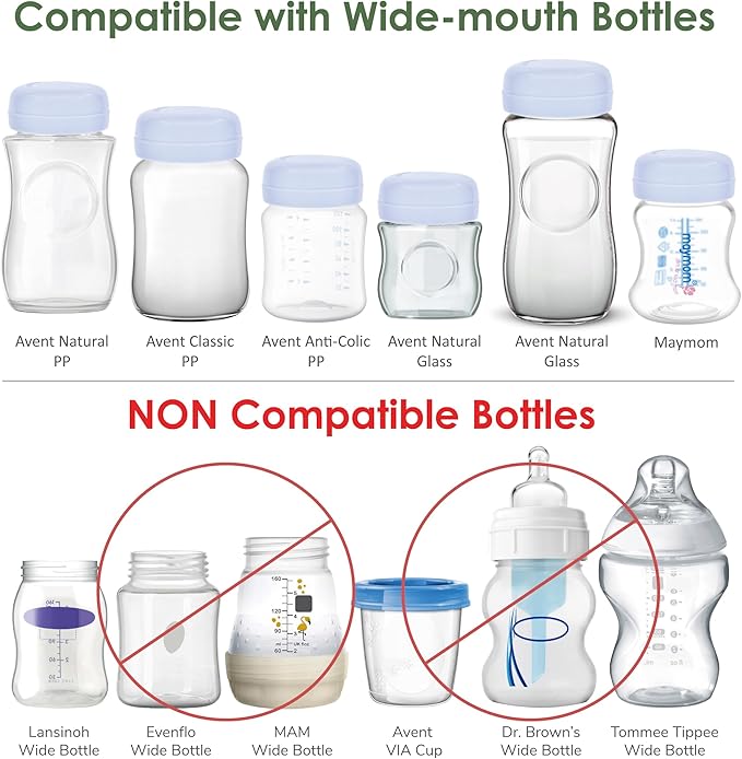 Maymom Travel Bottle Caps Compatible with Avent Bottle; Cap Replace Avent Natural Bottle Screw Ring n Sealing Disc; Fit Avent Anti-Colic Polypropylene, Glass Bottle, Avent PP, Bottle Lids Replacement