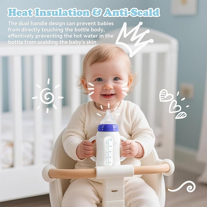 4-Pack Silicone Sleeves for Lansinoh Glass Bottles 5 oz-Starry Sky Design Baby Bottle Holder with Handles,Protectors for Lansinoh Natural Wave Glass Bottles, Anti-Scald Feeding Supplies