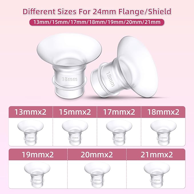 Flange Inserts 13/15/17/19/21mm 10PC Compatible with Momcozy S12 pro/S9 pro/S9/S10/S12/Medela/TSRETE/Spectra/Bellababy etc 24mm Wearable Breast Pump, Reduce 24mm Tunnel Down to Correct Size