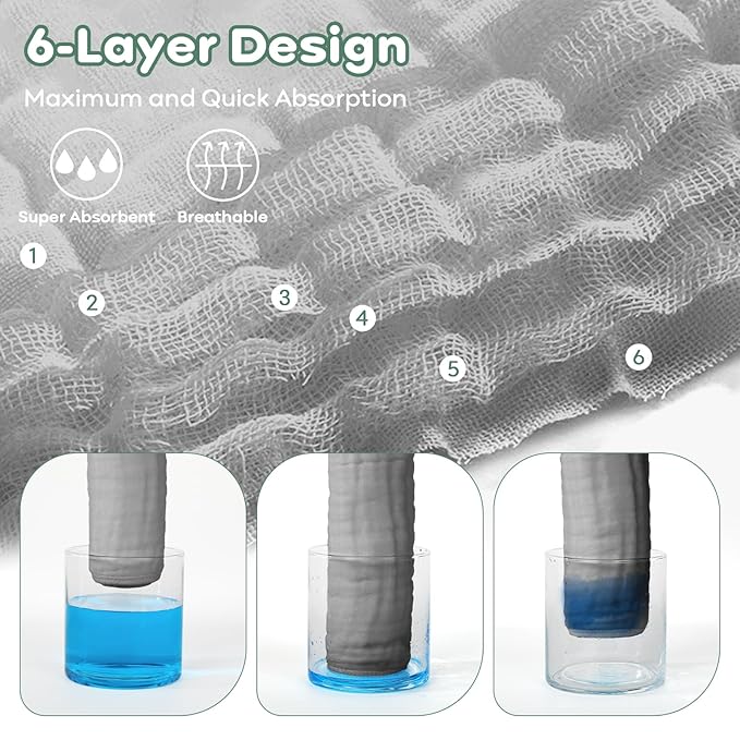 Yoofoss Muslin Baby Washcloths 100% Cotton Face Towels 10 Pack Wash Cloths for Baby 12x12in Soft and Absorbent Baby Wipes (Grey)