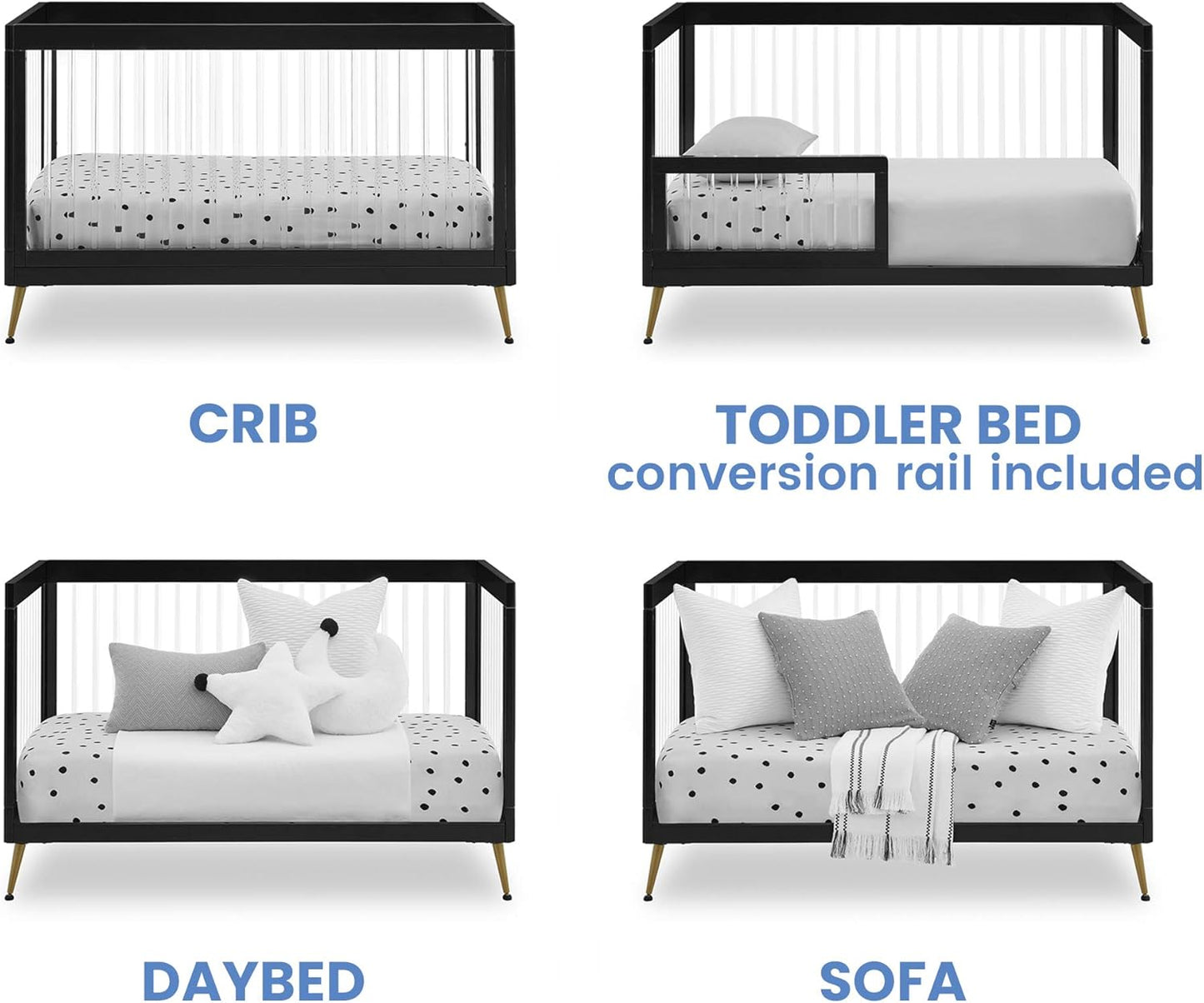 Delta Children Sloane Crib 7-Piece Baby Nursery Furniture Set–Includes: Convertible Crib, Dresser, Changing Top, Crib Mattress, Fitted Sheets, Toddler Guardrail & Changing Pad, Black w/Melted Bronze