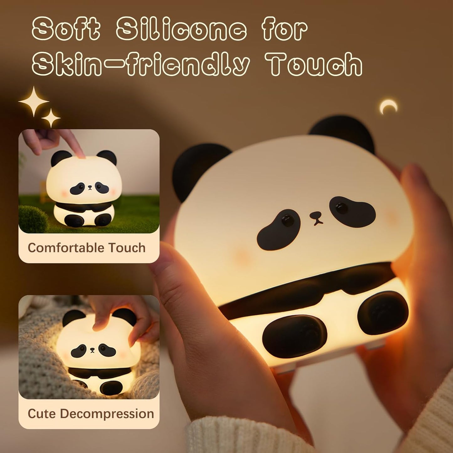 Cute Panda Night Light, LED Squishy Novelty Animal Night Lamp, Food Grade Silicone 3 Level Dimmable Breastfeeding Nursery Nightlight for Room Decor, Cute Gifts Stuff for Boys Girls Baby Children