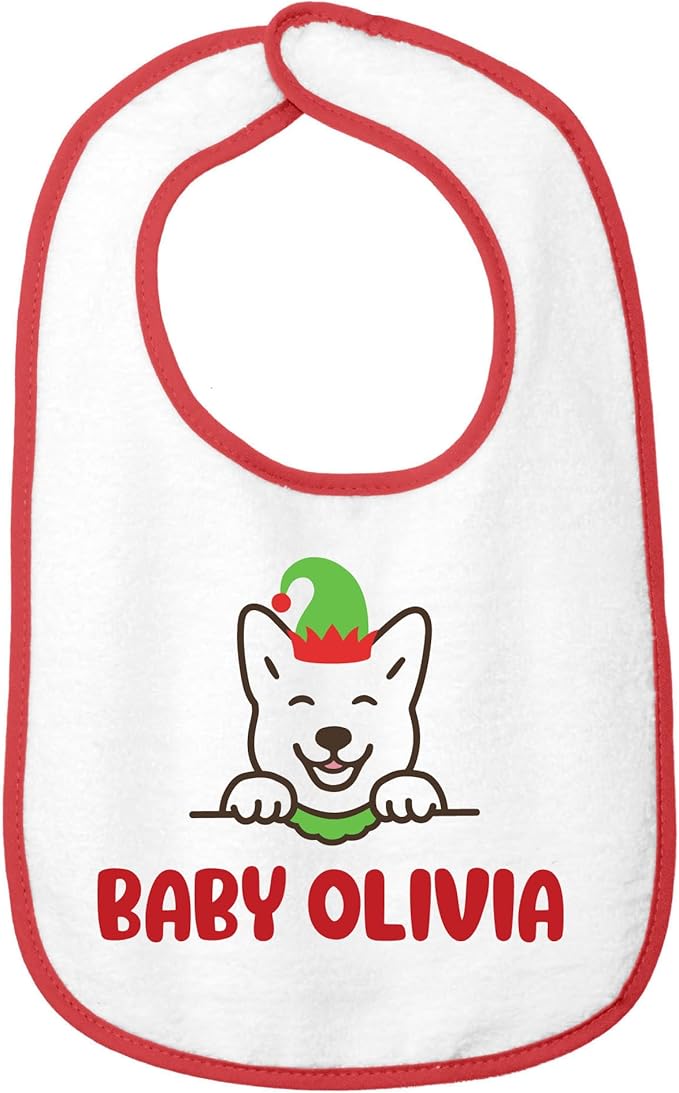 Personalized Baby Bib – Soft Cotton Terry, Cute Jindo Dog Design with Custom Text (1-2 Lines) – Newborns & Toddlers