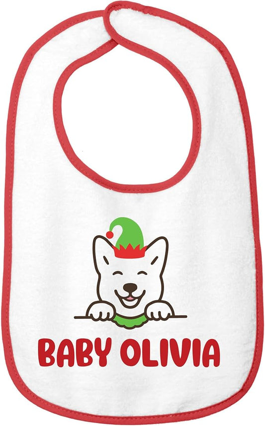 Personalized Baby Bib – Soft Cotton Terry, Cute Jindo Dog Design with Custom Text (1-2 Lines) – Newborns & Toddlers
